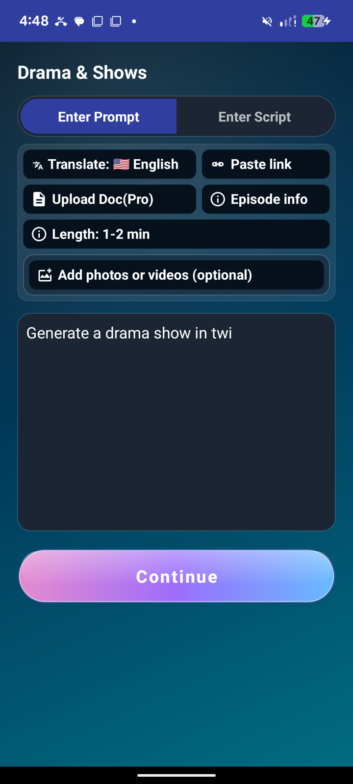Create a local-language drama or show in Abena AI