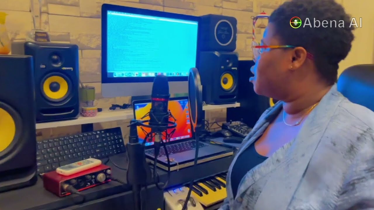 A voice artist recording Abena AI speech data in a studio